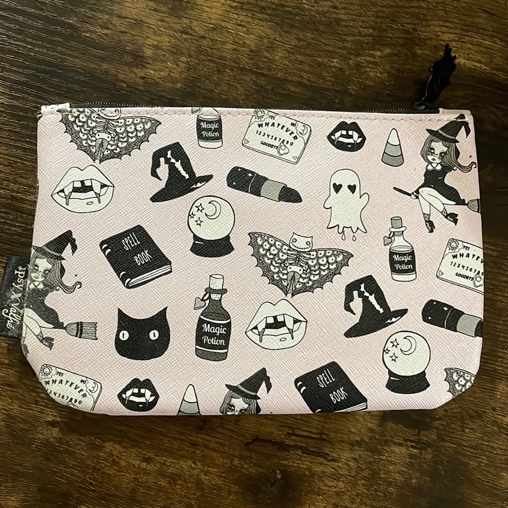 Ipsy‎ Cosmetic Case * 7" x 5" * Pink with black pattern HALLOWEEN - Picture 5 of 8